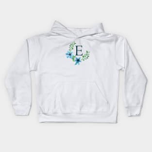 Floral Monogram E Pretty Blue Flowers Kids Hoodie